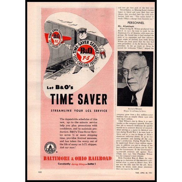 1951 B&O Railroad Baltimore Ohio Vintage Print Ad Rail Freight Wall Art Photo - Picture 2 of 2
